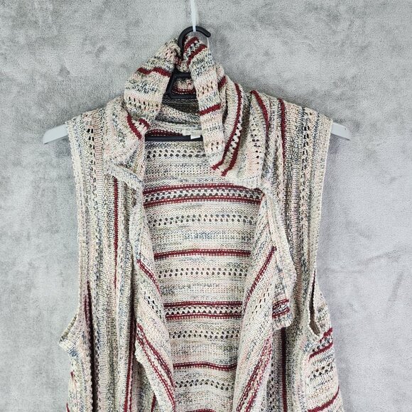 Womens Cato Beige Red Striped Open Knit Sleeveless Cardigan Vest Acrylic 22/24 - Picture 4 of 10
